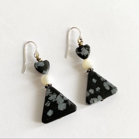 Snowflake Obsidian Dangle Artisan Made Earrings - Picture 7 of 7